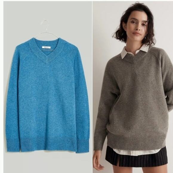Madewell Sweaters - Madewell Blue 100% Merino Wool V-Neck Sweater XXS
